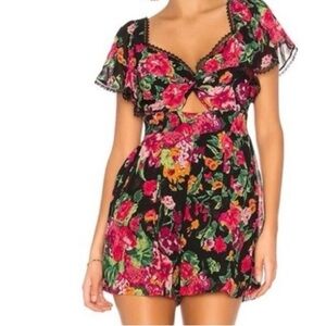 BCBGMaxAzria Black Romper with Red Floral Accents Small twist front
